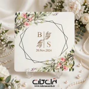 کارت عروسی آبرنگی با طرح گل و ساتن کد 732