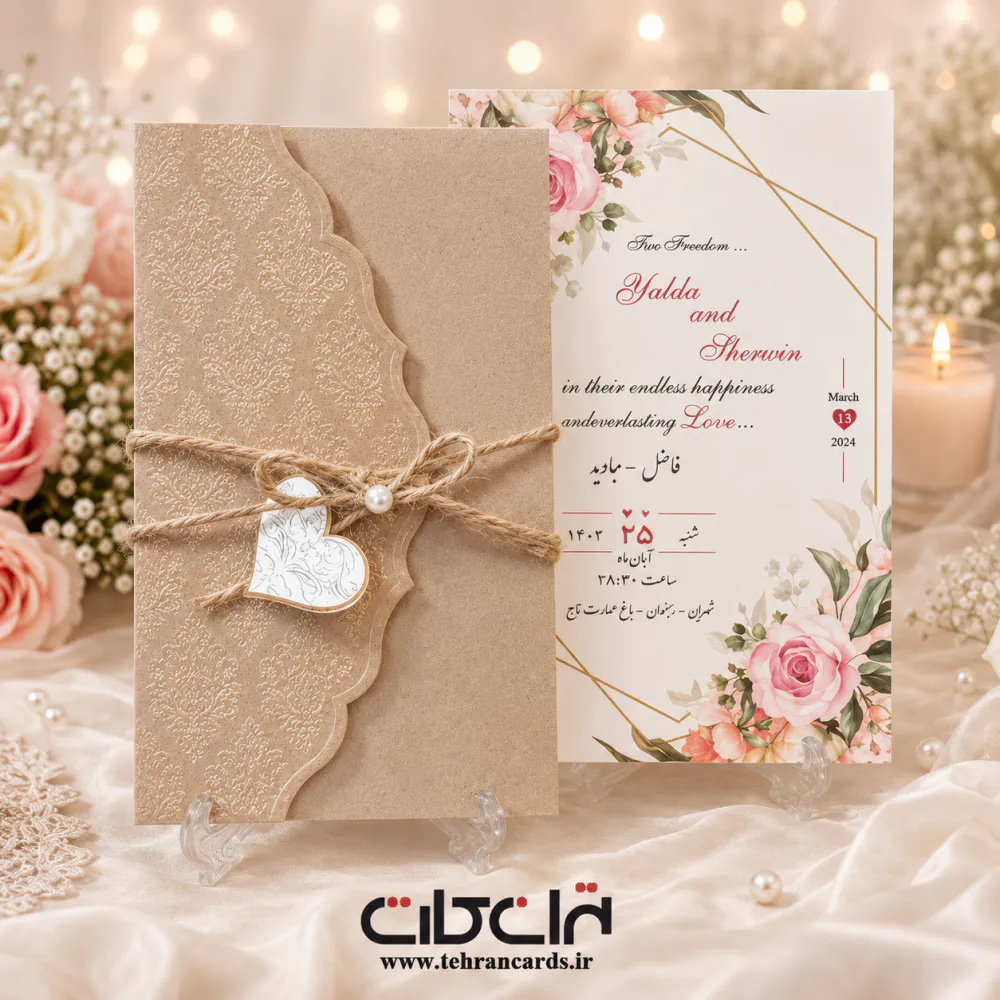 کارت عروسی کد 734 تهران کارت گلدار آبرنگی صورتی