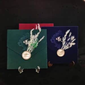 کارت عروسی پاکت مخمل در رنگهای سرمه ای سبز و قرمز